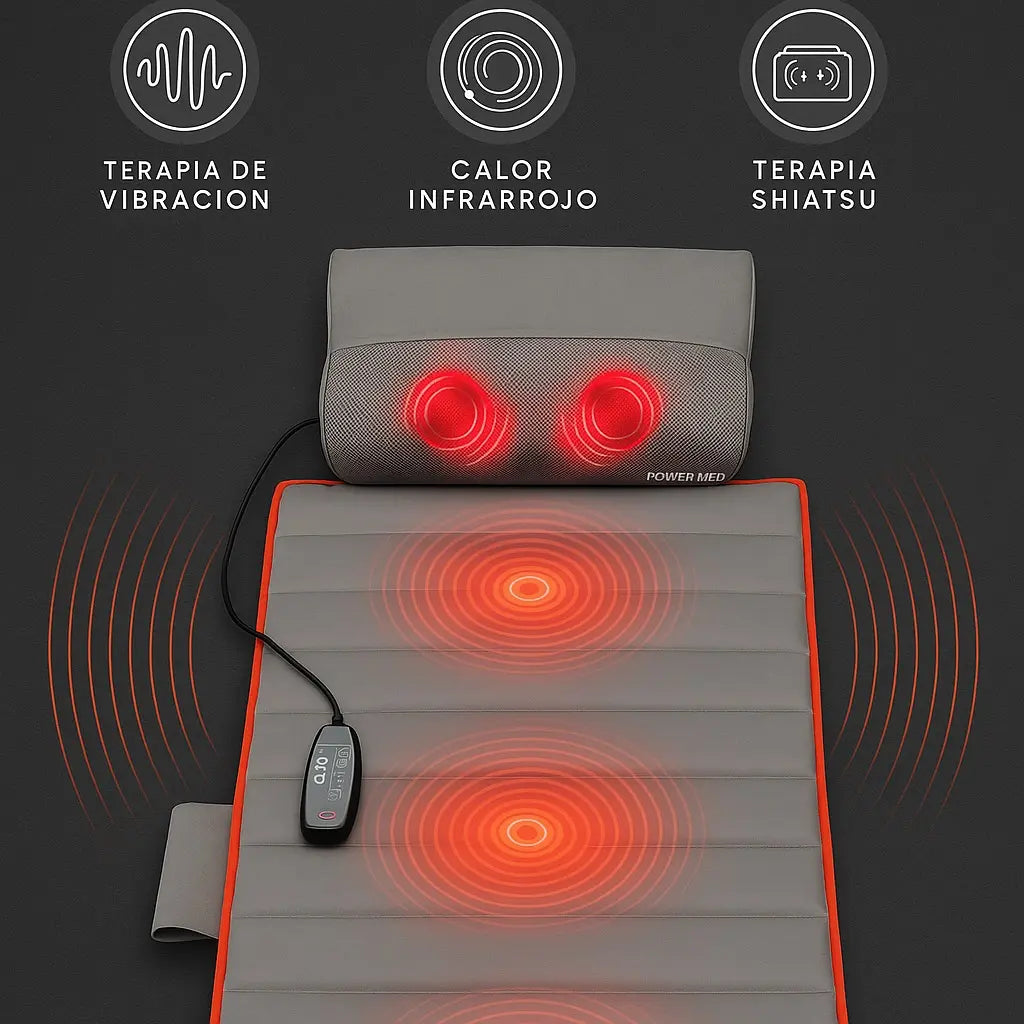 Colchón Masajeador Portátil 3 Tipos De Masaje | Power Med Gris