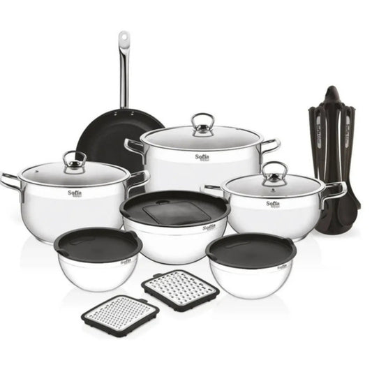 Batería de cocina Sofía Deluxe 22 piezas acero inoxidable, vista 1